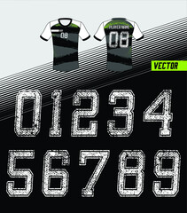 Sport Jersey shirt number/ Uniform numbers in white with a white outside contour line  on white gray for American football, Baseball and Basketball or soccer for shirt