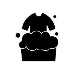 bucket with soapy water and washing clothes icon, silhouette style