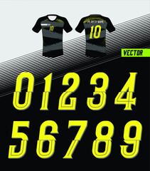 Sport Jersey shirt number/ Uniform numbers in yellow on black backgrounds  for American football, Baseball and Basketball or soccer for shirt