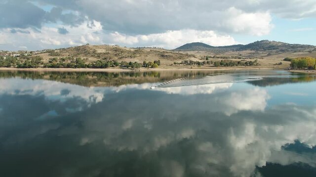 Drone vision of Lake Jindabyne in Australia's Snowy Mountain region, shot using Inspire 2 with X7 camera. Perfect conditions with amazing reflections across the afternoon. Very glassing from above.