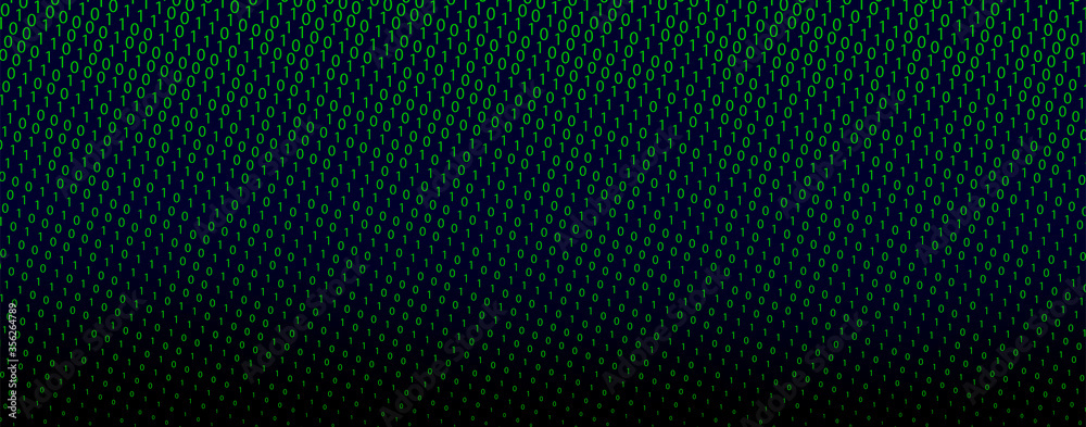 Poster Abstract green futuristic cyberspace with stream of binary code, matrix background with digits. The concept of coding and hacker. Falling numbers. Vector illustration.