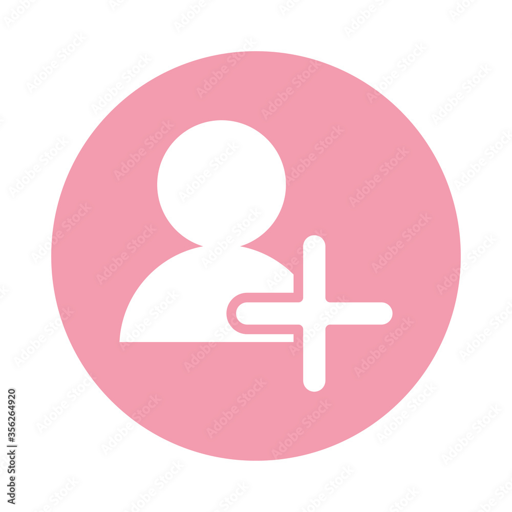 Sticker user with pluss symbol block style icon