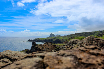 Hawaiian Landscape, Island Landscape with the Pacific Ocean, Lands End, Clouds over the Island Landscape