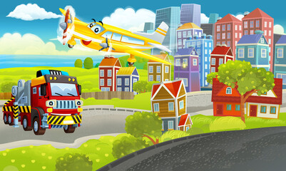 Obraz na płótnie Canvas cartoon happy scene with different vehicles cars illustration