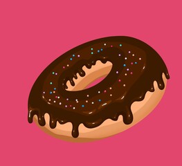 illustration of chocolate donut pink background 