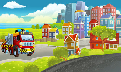 Fototapeta na wymiar cartoon happy scene with different vehicles cars illustration