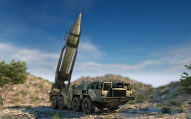 Mobile nuclear russian ballistic missile. 3d rendering.