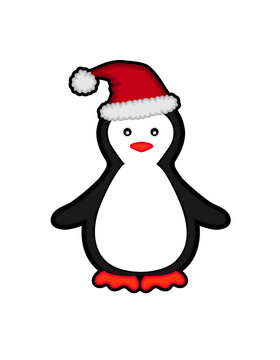 vector illustration of a cartoon style penguin wearing santa claus hat