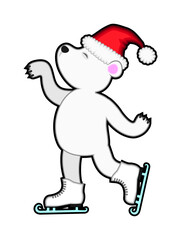 ice skating polar bear wearing santa claus hat