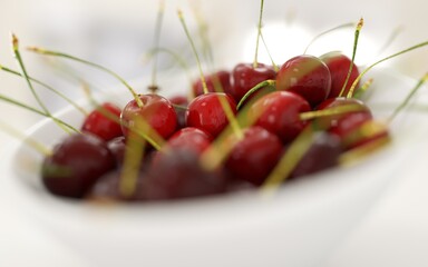 Fresh cherrys in white plate. Food concept. Isolate. 3d rendering.
