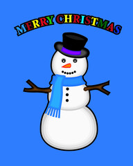 snowman on a blue background with merry christmas message