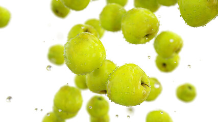 Fresh green apples with water drops. Food concept. Isolate. 3d rendering.