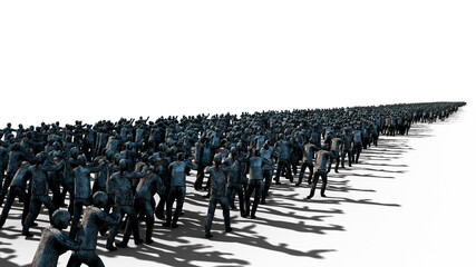 A large crowd of zombies. Apocalypse, halloween concept. isolate on white. 3d rendering.