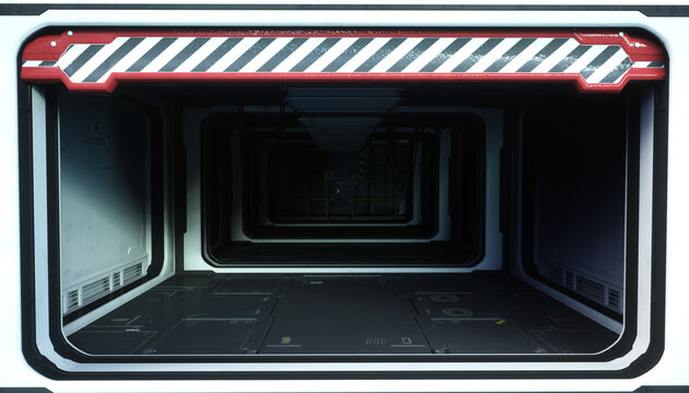 Spaceship room, corridor. Futuristic view of the earth. 3d rendering. © 3D motion