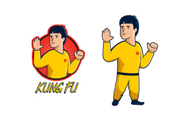 Kung fu mascot logo design template. Martial art vector illustration