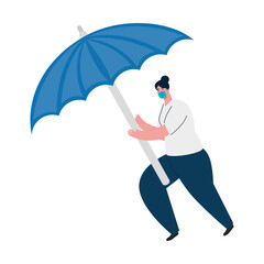 woman with mask and umbrella design of medical care and covid 19 virus theme Vector illustration