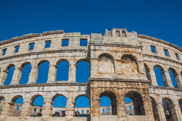 View of Ancient roman amphitheater in the croatian city Pula.