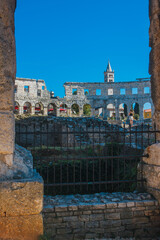 View of Ancient roman amphitheater in the croatian city Pula.