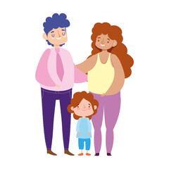 bearded dad mother and son standing, family day