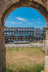 View of Ancient roman amphitheater in the croatian city Pula.