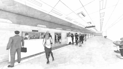 学校 集会場 体育館 コロナウィルス 感染症 ワクチン投与会場 イラスト43 Wall Mural 啓文 佐々木