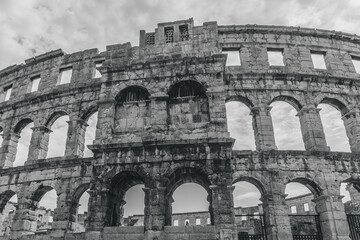 View of Ancient roman amphitheater in the croatian city Pula.