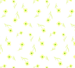 水彩手書き風　黄色い花のパターン