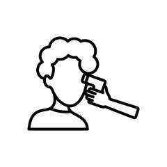 avatar man and hand with infrared thermometer, line style
