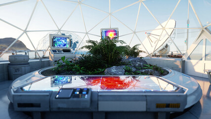 space laboratory. life on mars, alien planet. Plants in the space. 3d rendering. © 3D motion