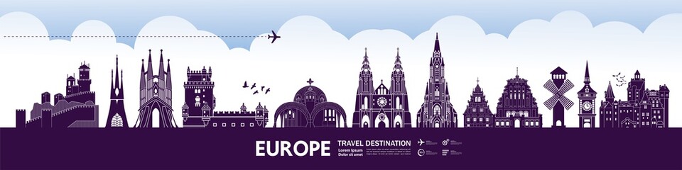 Europe travel destination grand vector illustration. 