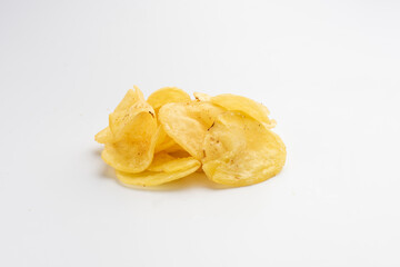 potato chips fries on white background portion os fries potato