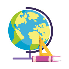 online education school globe map book and ruler cartoon