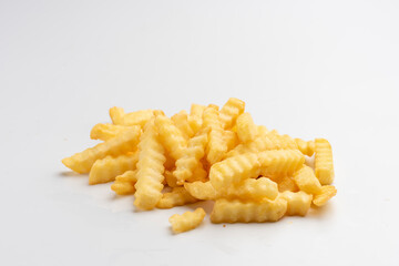 crinkle fries on white background portion os fries potato