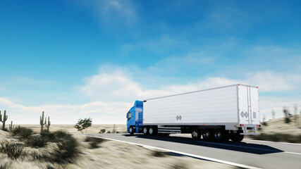 Obraz na płótnie Canvas Truck on the road, highway. Transports, logistics concept. 3d rendering.
