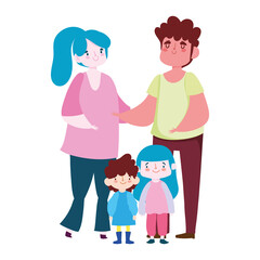 father mother little daughter and son character, family day