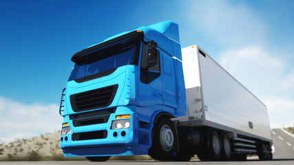 Truck on the road, highway. Transports, logistics concept. 3d rendering.