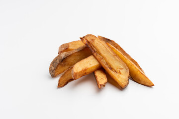 rustic homemade french fries on white background portion os fries potato