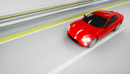 Fototapeta na wymiar red sport car in a tunnel. fast driving. oil concept. 3d rendering.