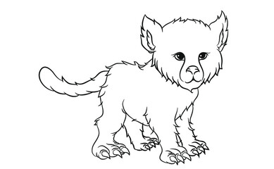 Coloring Page Of cartoon fluffy cat. Coloring book for kids, vector illustration