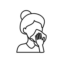 avatar woman cleaning her mouth with tissue, line style