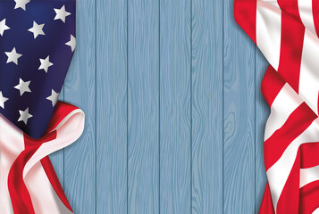 Fototapeta na wymiar Vintage American realist flag on a blue wooden chalkboard with space for text