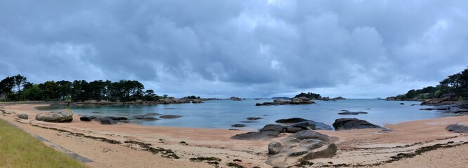 Beautiful seascape of the pink granite coast in brittany France