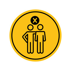 social distancing concept, pictogram persons hugging with prohibited cross icon, block silhouette concept