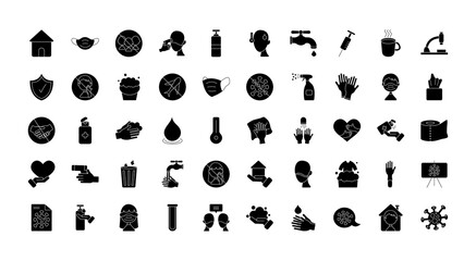 coronavirus and covid 19 icon set, silhouette style