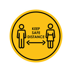 social distancing concept, pictogram man and woman keeping the social distancing, block silhouette style