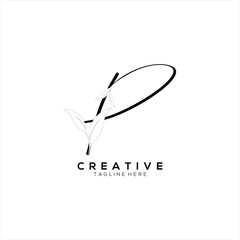 Letter P Minimalist Thin Flourishes Typography Logo