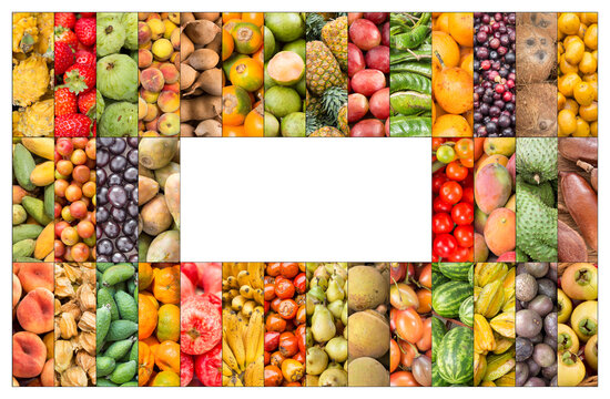 Creative collage of tropical fruit images - Text space