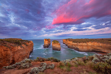 Beautiful sunset over Loch Ard Gorge.Port Campbell National Park.Great Ocean Road.South Western Victoria.Australia.