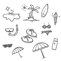 doodle summer element collection vector