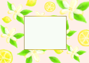 水彩のヨーロッパ風レモンフレーム　ブルー